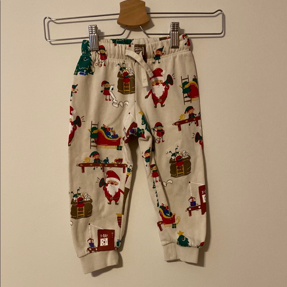 Festive Kids Pajama Pants - Cream with Santa Print